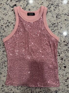 CHICME Pink Sequin Tank Top